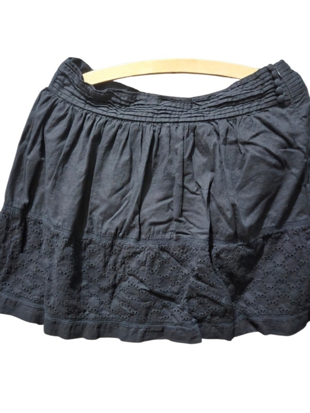 Camaieu Black Eyelet Lace Mini Skirt Boho Cottagecore Side Zip Women's M